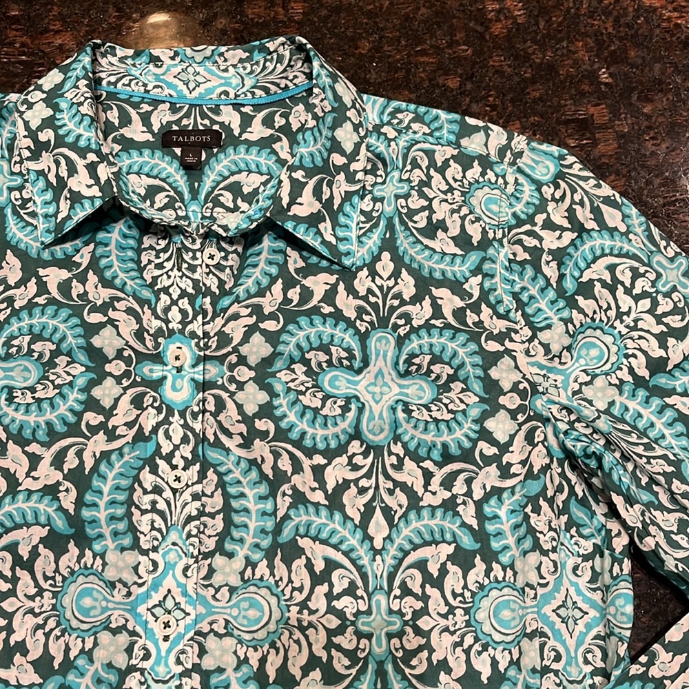 Talbots Patterned Button Front Blouse